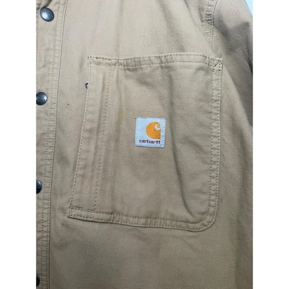 Carhartt Work Jacket Mens Size L Tan Chore Coat Button Front Rugged - Picture 4 of 6